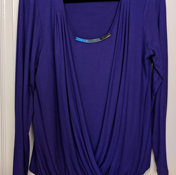 NWOT Joan Vass Purple Plum Drape Top (looks two piece)- Size L - Picture 1 of 8